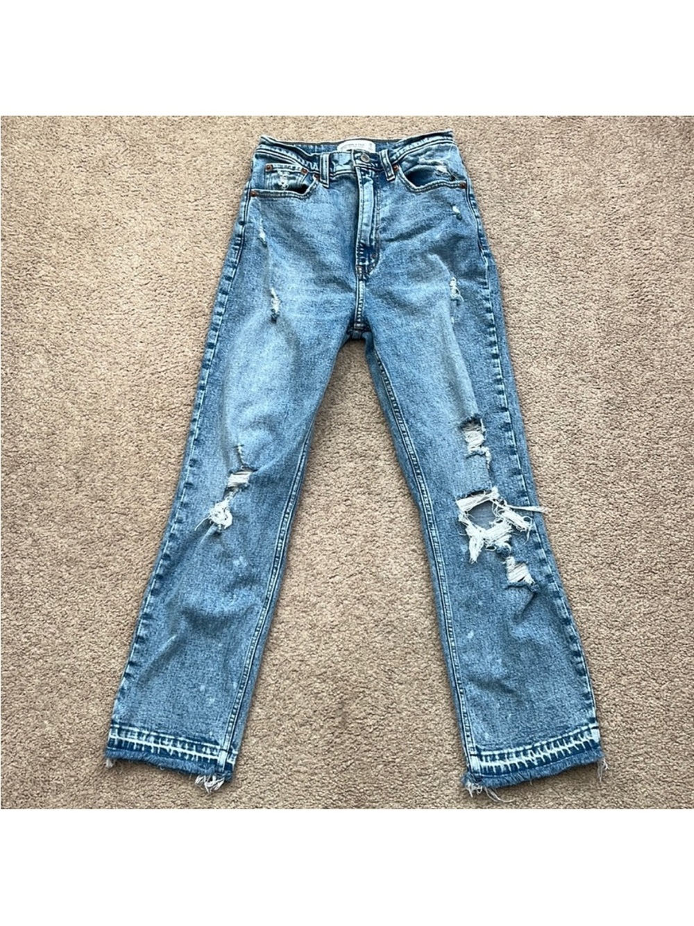 Abercrombie & Fitch Distressed High-Rise Straight-Leg Jeans - Light Blue
